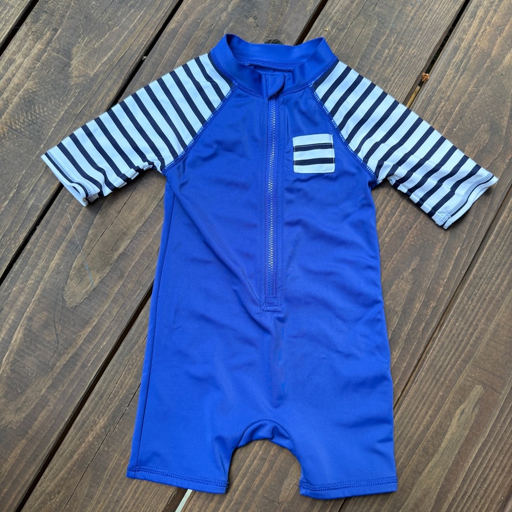 Janie and Jack - Blue and White Striped Swim Suit